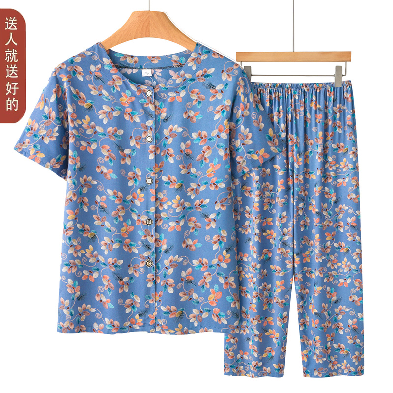 High-Quality Summer Clothing for Elderly Women, Cotton Silk Suit for 70-Year-Old Grandma, Short-Sleeved Cardigan Top and Pants, Home Wear for Wife