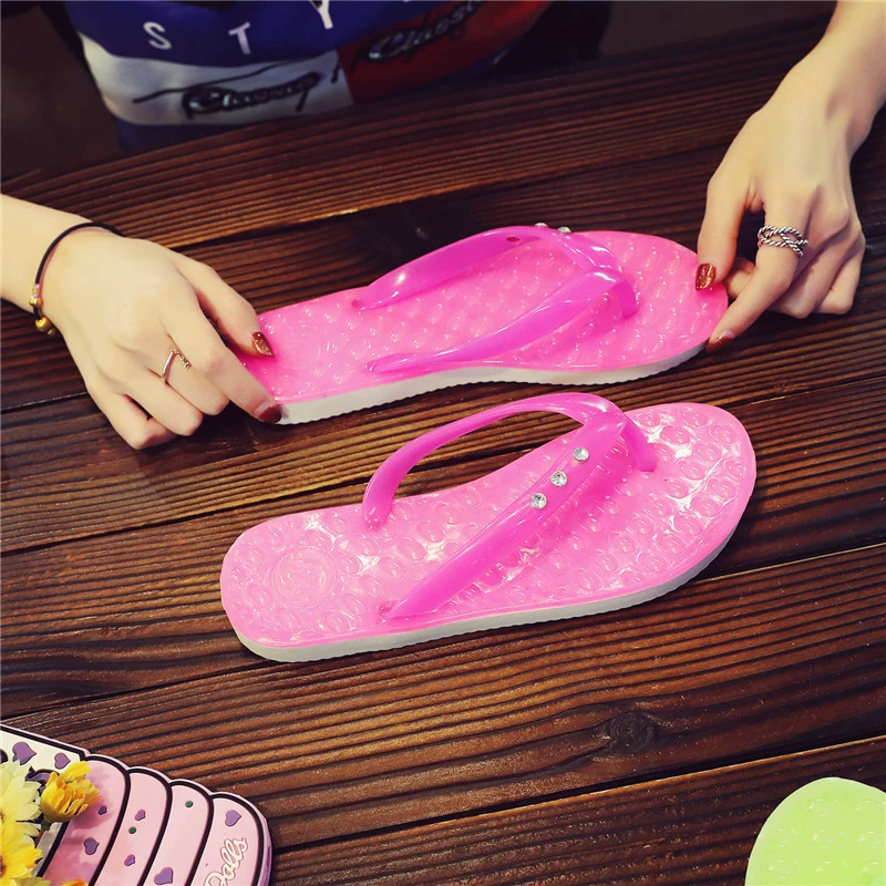 Flip-flop nữ với khoan pinch dép nữ mùa hè thường phẳng với phụ nữ ngoài trời dép và dép dễ thương không trượt giày bãi biển