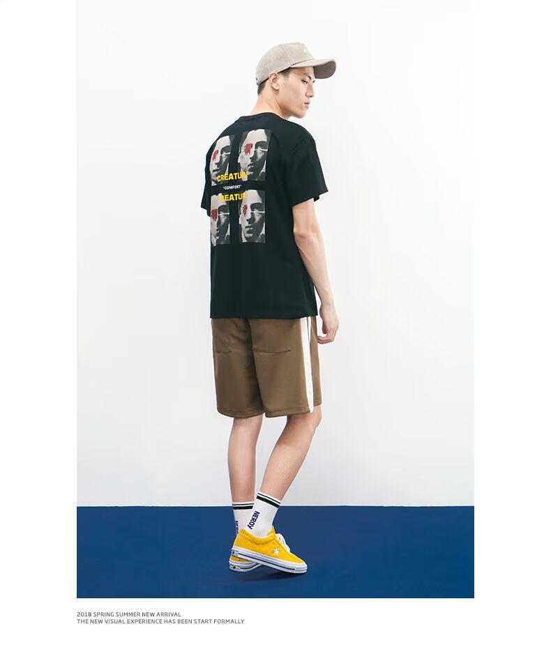 Tất cả các quần thể thao retro độc ác sọc bên tương phản màu sắc quần short nam giản dị trong trường học gió quần short thủy triều Harajuku quần jogger nam