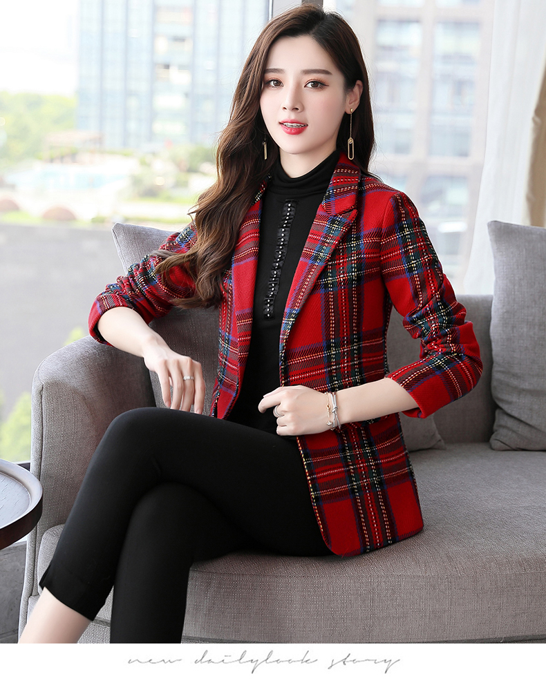 Mùa thu chic nữ thời trang kẻ sọc nhỏ phù hợp với áo khoác nữ phiên bản Hàn Quốc 2018 mới mùa xuân và mùa thu dài tay áo ngắn vest nữ trung niên