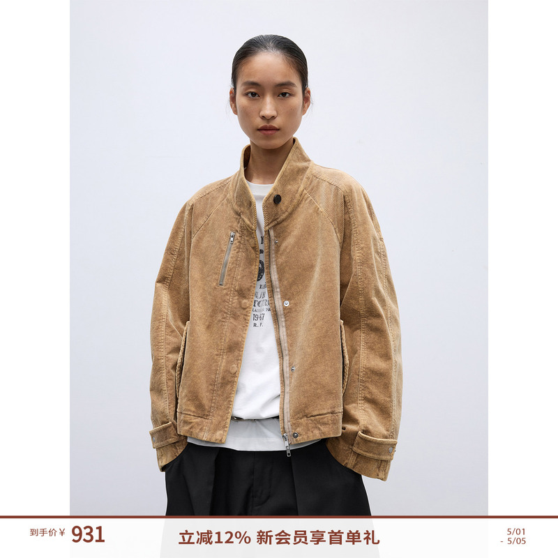 Randompiece25 Autumn Imported Vintage Corduroy Cotton Raglan Sleeve Oversized Short Jacket