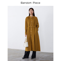 RandomPiece round neck pleated micro A profile structure line design lace-up long dress