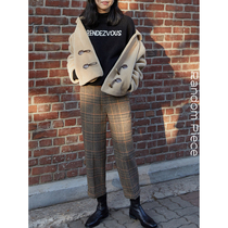  RandomPiece Retro British style thickened wool high waist casual nine-point plaid pants