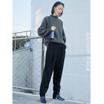  RandomPiece Metal waist loop design worsted wool fashion loose tapered trousers