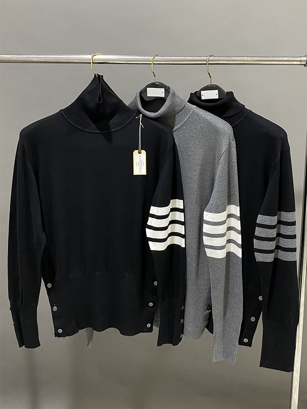 Exclusive Tb Turtleneck Knitwear Four-Pole Cashmere Blended Lapel Knitwear Warm Couple Style Pullover for Men and Women