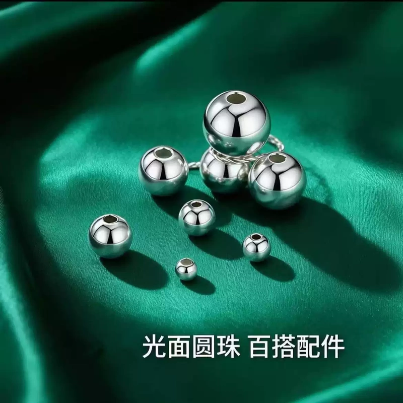 Wanfu Pure Silver Small Loose Beads 999 Pure Silver Smooth Round Beads Silver String Beads Bracelet Silver Spacer Beads DIY Beading Accessories Jewelry