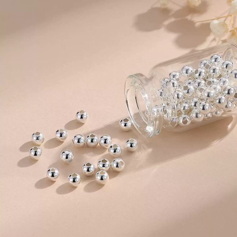 Wanfu Silver Shop 999 Pure Silver Beads Loose Beads Smooth Silver Beads Pure Silver Accessories DIY Braided String Beads Bracelet Necklace