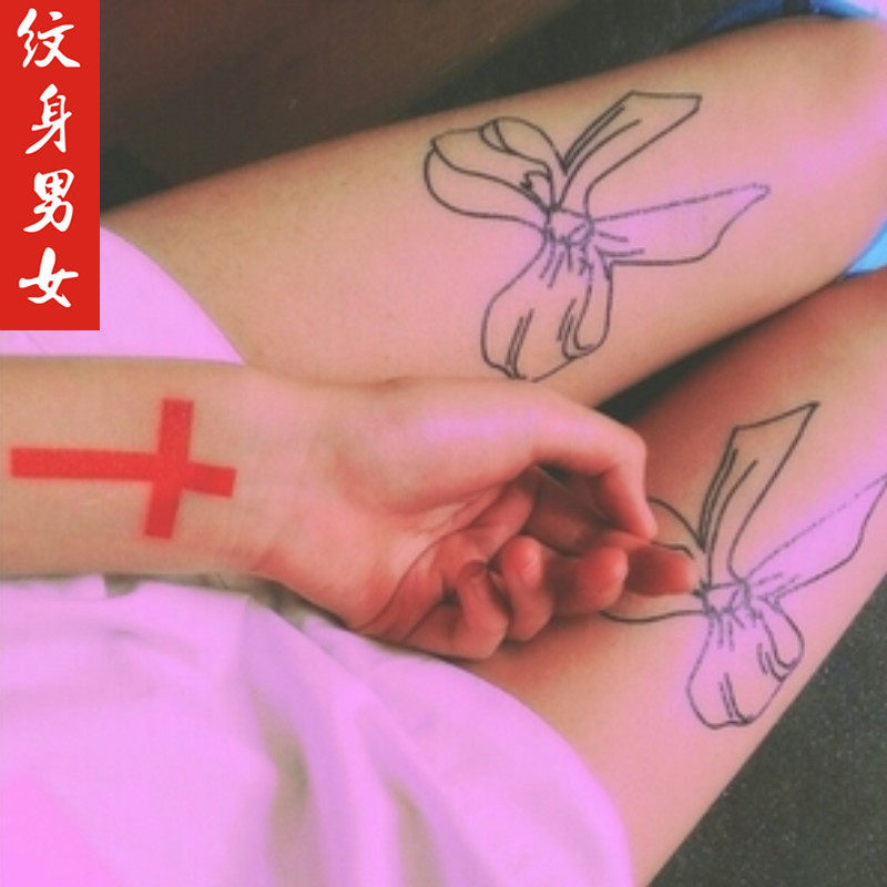 Weibo red man Yu sister with bow red cross tattoo stickers Network red man with waterproof tattoo