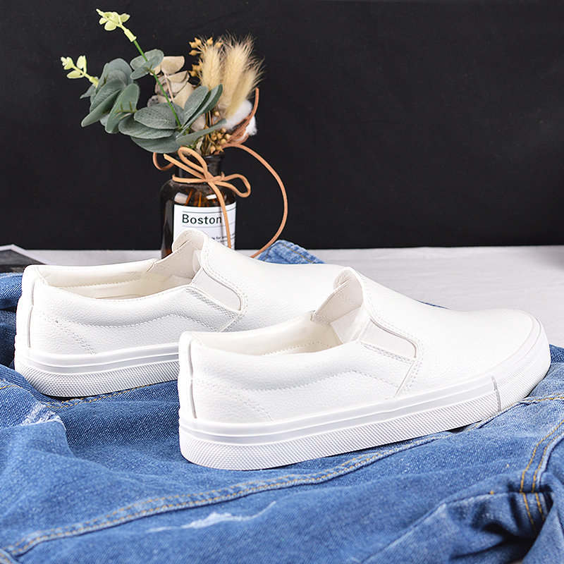 2025 New Spring Versatile Leather White Slip-On Shoes for Women, Slip-On Style for Couples, Pure White Men's Lazy Shoes