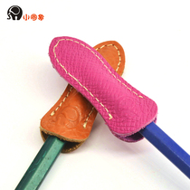 Small Round Elephant Head Layer Cow Leather Pen Cap Pen Bag Pencil Leather Leather Sheath Anti-Fall Eyebrow Pen Protective Sleeve Cosmetic Pen Cap