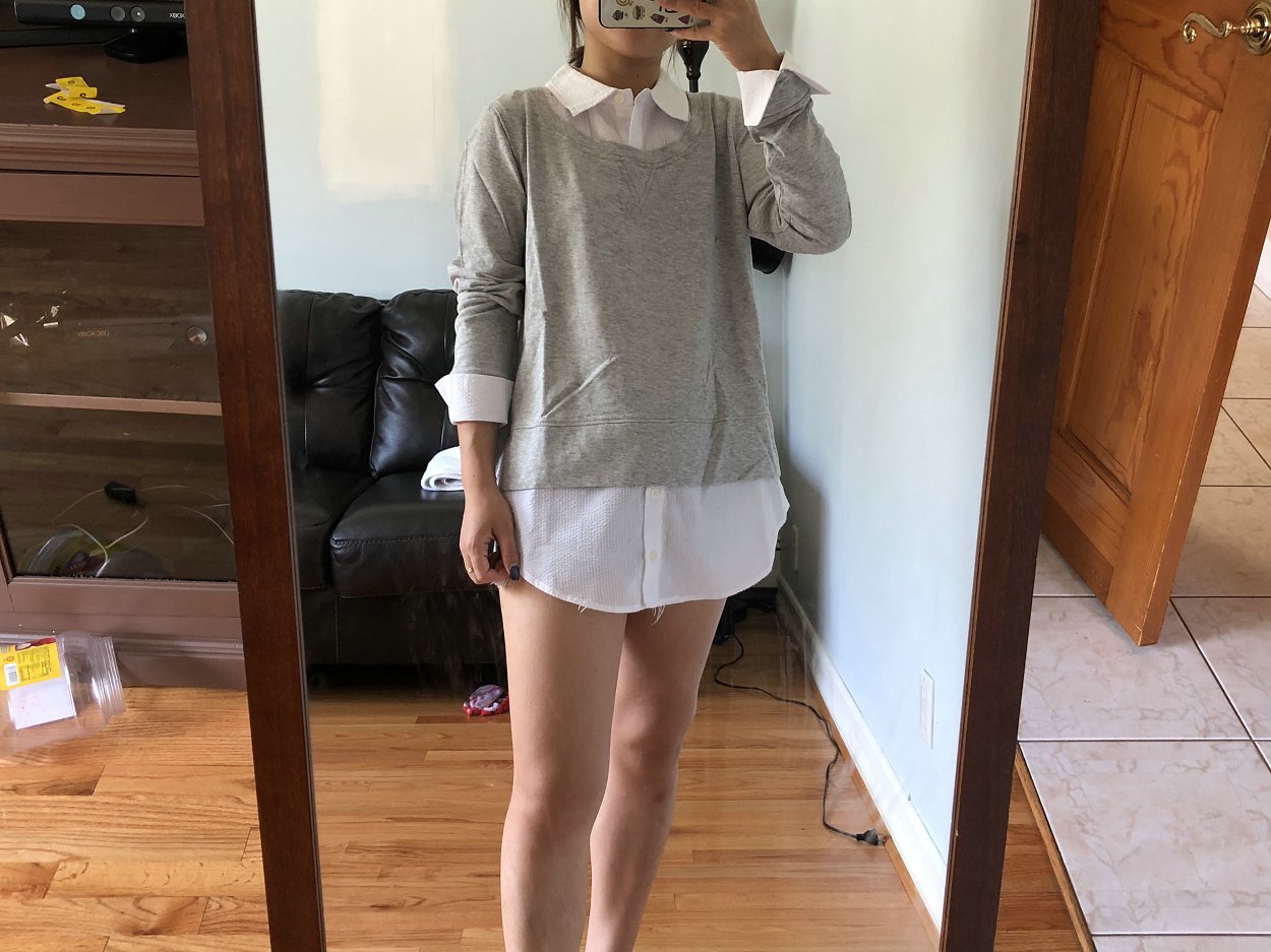 Áo thun cotton dài tay nữ Tommy Hilfiger của Mỹ thoải mái Áo sơ mi thoải mái hàng đầu Bộ đồ hai dây giả áo sơ mi tay dài