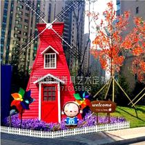 Spring Outdoor Embalming Wood Windmills Flowers Sea View Windmills Park Swing Pieces Dutch Wood Electric Windmills Beauty Chen