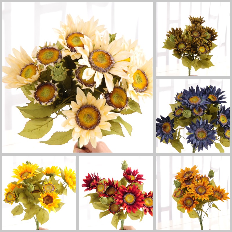 European-style oil painting sunflower silk bouquet living room indoor dining table vase flower arrangement arrangement flowers floor hanging basket