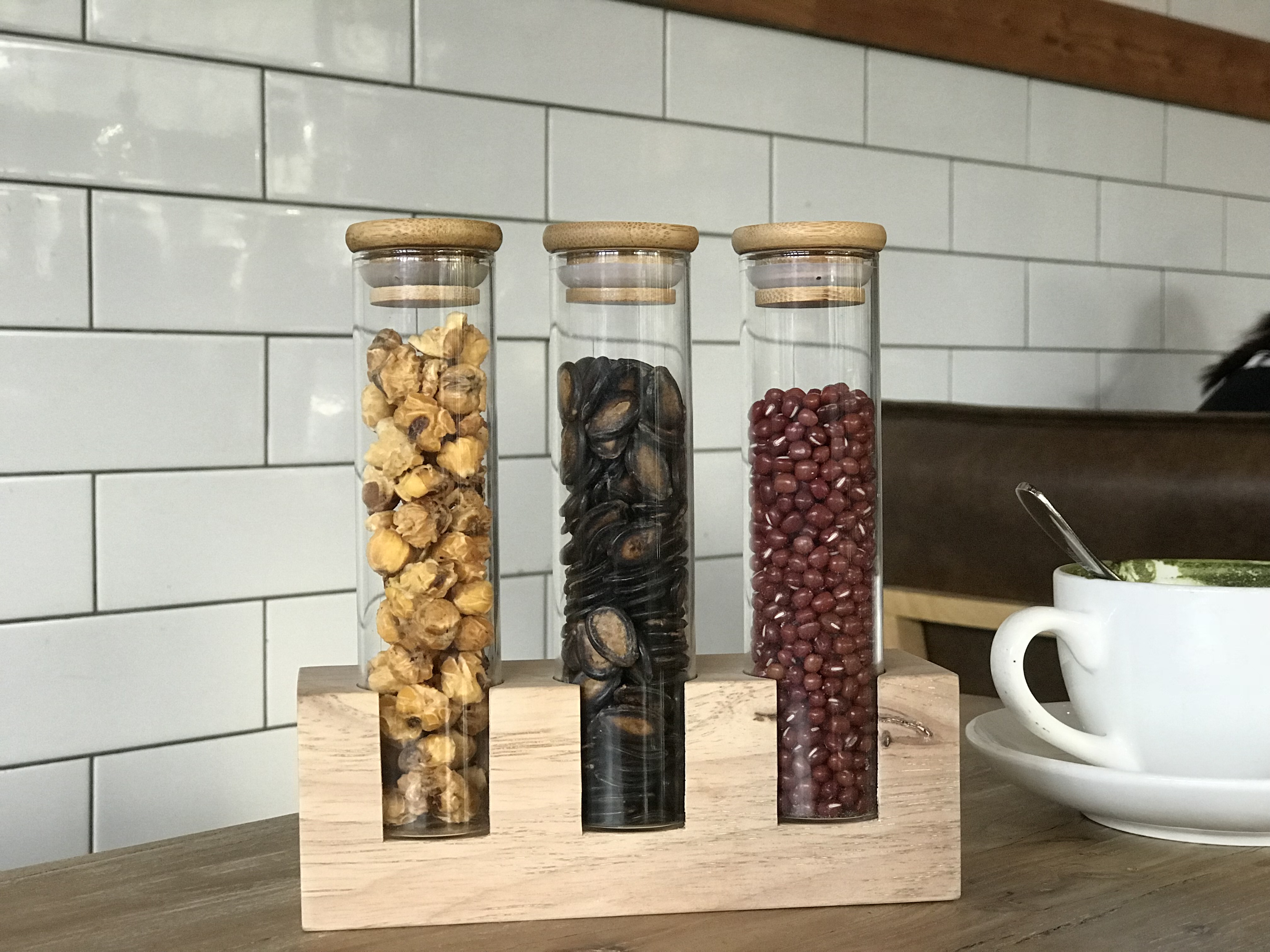 Coffee shop glass storage tank display tank test tube rack milk tea shop display rack kitchen storage decoration rack