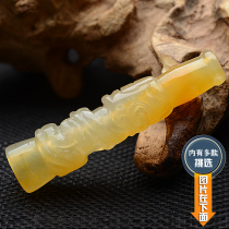 Fuyuze natural yellow dragon Yulong cigarette mouth jade stone dragon pillar pendant red smoker playful Jade Dragon Phoenix