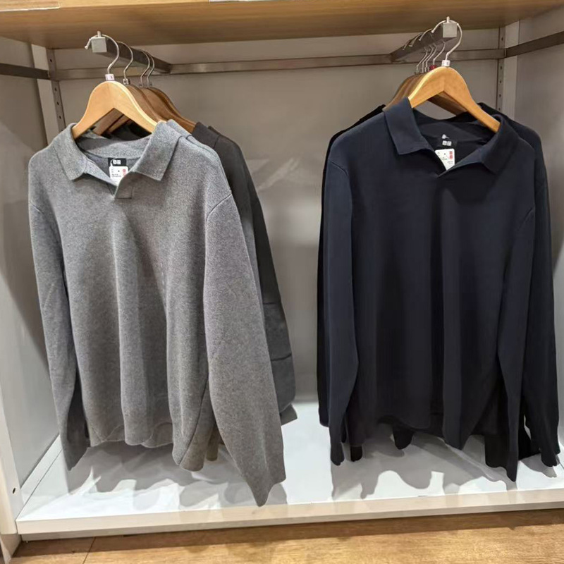 Uniqlo 487157 Men's Ribbed Half-Open Collar Knit Polo Shirt/Long Sleeve T-Shirt Uniqlo 487157 Men's Ribbed Half-Open Collar Knit Polo Shirt/Long Sleeve T-Shirt