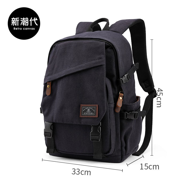 Ba lô nam nữ bình thường ba lô gốc canvas đi học du lịch sinh viên đại học máy tính thể thao ngoài trời xu hướng thời trang - 2007藍黑色 可放15.6寸電腦