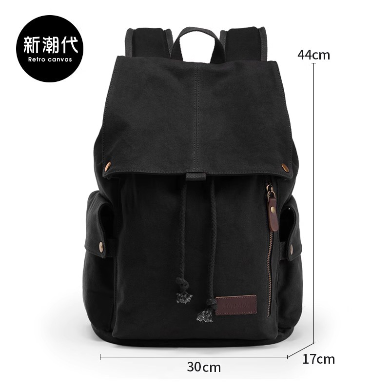 Ba lô nam nữ bình thường ba lô gốc canvas đi học du lịch sinh viên đại học máy tính thể thao ngoài trời xu hướng thời trang - 藍黑色 可放15.6寸電腦