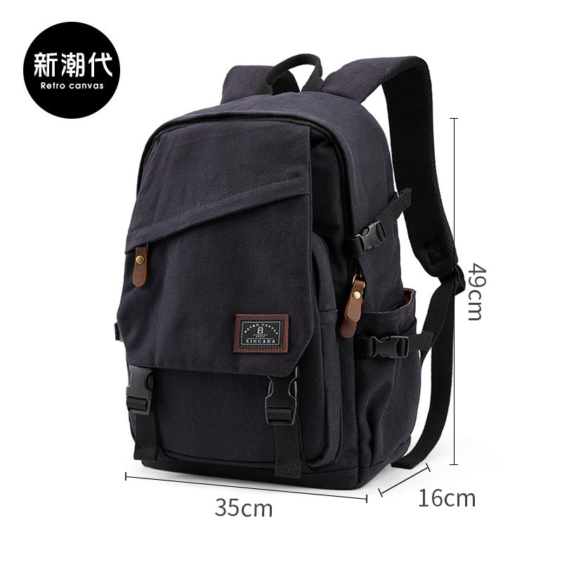 Ba lô nam nữ bình thường ba lô gốc canvas đi học du lịch sinh viên đại học máy tính thể thao ngoài trời xu hướng thời trang - 2007大號藍黑色 可放17寸電腦