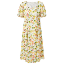 Three-color plus size womens clothing 2024 summer new French square neck dress tulip print romantic short-sleeved fat MM