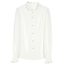 Sancai 2024 early spring new French chiffon white shirt with fungus edge stand-up collar shirt for ladies commuting