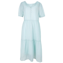 Three-color large size womens clothing 2024 summer new style cool loose dress short-sleeved holiday round neck fat MM