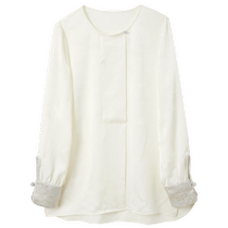 Sancai (Bamboo Land Mystery) 2024 Summer and Autumn New New Chinese Style White Shirt Long Sleeve Top Button Small Shirt for Women