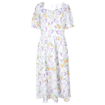 Tricolor plus size womens clothing 2024 summer new square neck dress floral romantic purple short sleeve waist waist fat mm