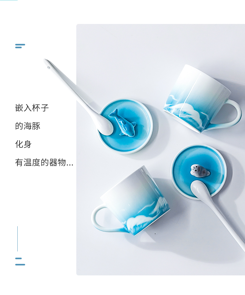 Jingdezhen ceramic keller cup with cover for a cup of coffee cup, lovely creative men and women lovers a household