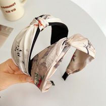 French high-end letters retro gentle elegant and versatile print new Chinese style wide-brimmed knotted cross headband hair accessories