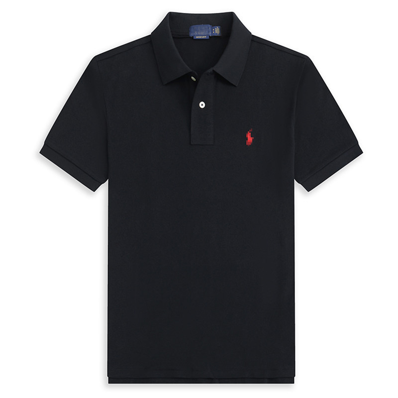 Summer Paul Short-Sleeved Polo Shirt for Men, Black Pony Logo Embroider, Business Casual, Pure Color Half-Sleeved T-Shirt, Pure Cotton