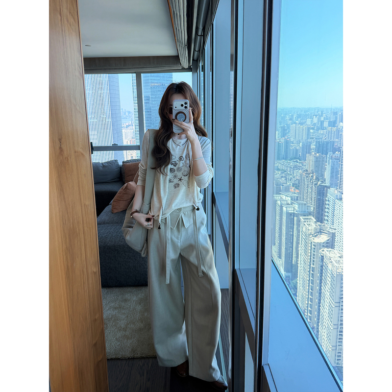Even Yiwen [Yapu Pants] Korean-Style High-Waisted Brushed Woolen Pants with a Unique Curved Waistband Design Casual Pants