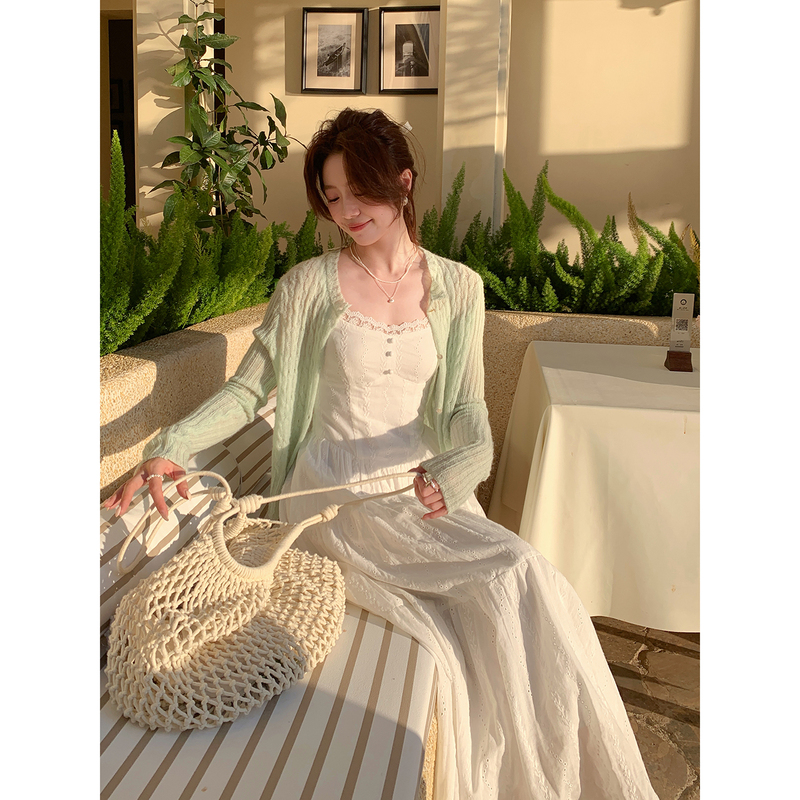 Even Yiwen [Daytime Breeze] Korean-Style High-Quality Pure Cotton Dress, Gentle French-Style Slim-Fitting White Dress, Long Dress