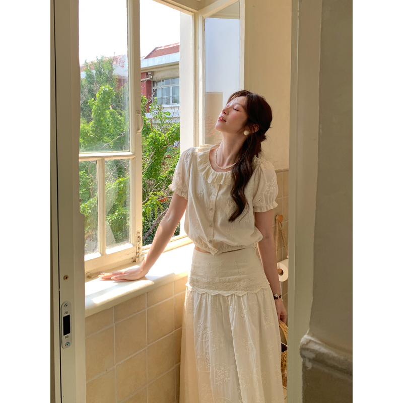 Even Yiwen【Summer Chapter】Korean-Style High-End Tops and Skirts Two-Piece Set, Sweet and Youthful Slimming Outfit for Summer
