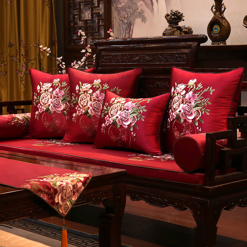 Mahogany sofa cushion Chinese furniture Luohan mattress five-piece set custom non-slip solid wood sponge sofa cushion