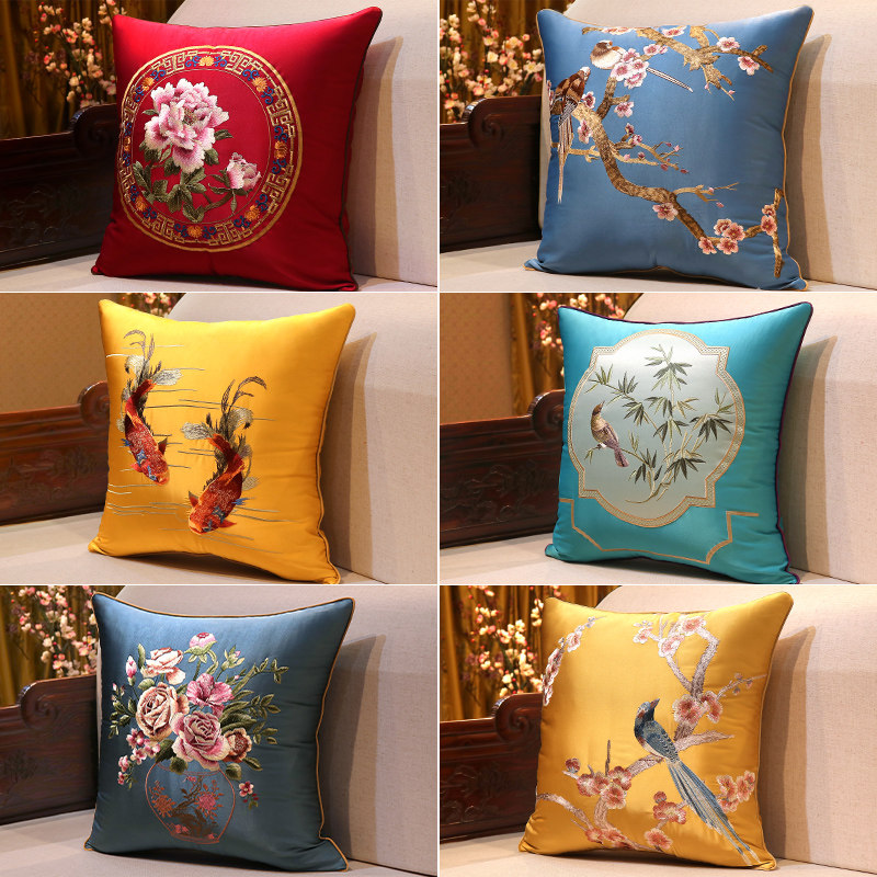 Chinese style rectangular sofa pillow waist support cushion Chinese style living room embroidery pillow waist pillow national tide backrest custom