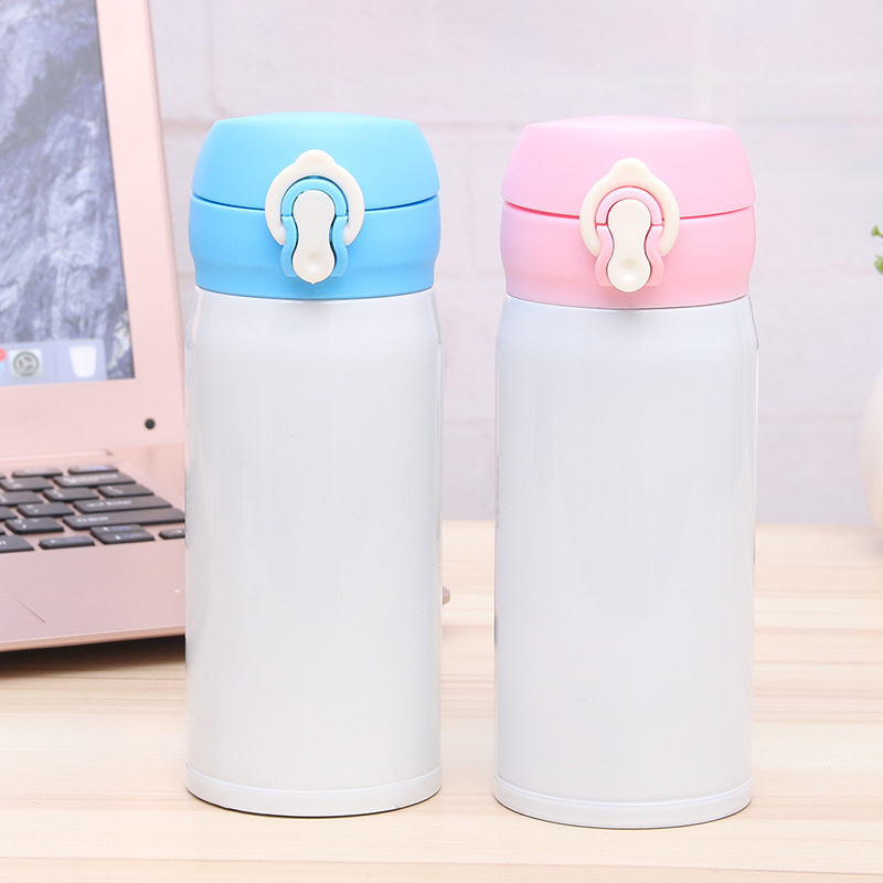 Thermal transfer thermal insulation cup 304 stainless steel bounce cover male and female portable car tea cup sub custom lettering water cup white