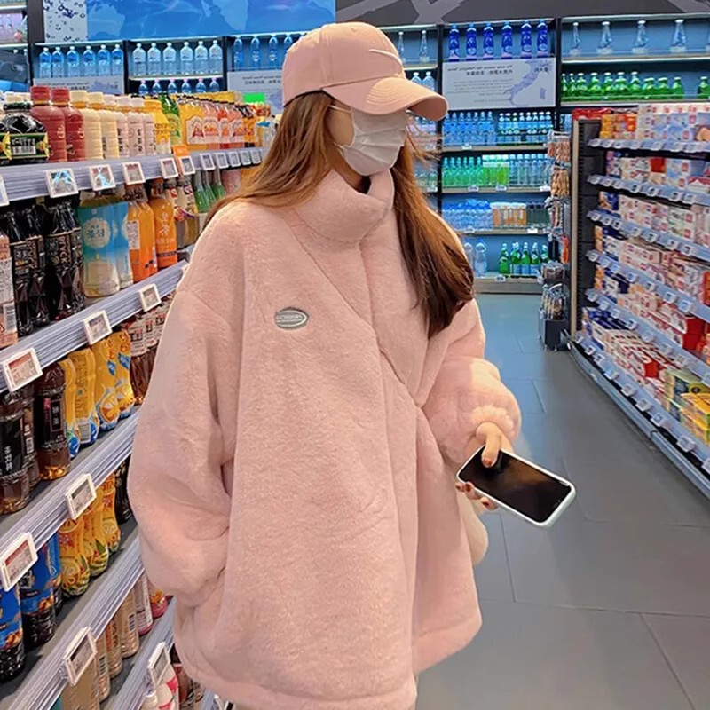 Imitation Rabbit Fur Coat for Women, Autumn and Winter, Petite Size, Warm, Loose, Slimming, Plush, Thickened, Stand-Up Collar, Cotton-Padded Jacket