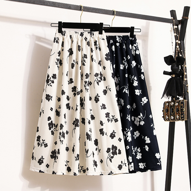 Floral Midi Skirt for Women, Summer Style, Hip-Covering, High-Waisted, Slimming, Flared Umbrella Skirt, Petite Fairy A-Line Mid-Length Skirt