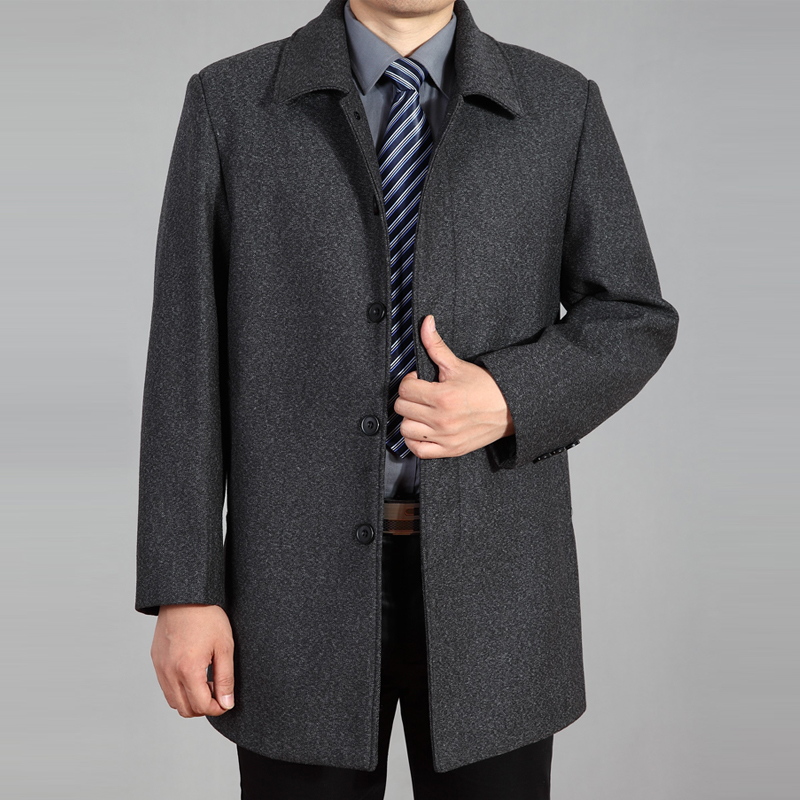 Mùa xuân và mùa thu người đàn ông trung niên của Wool Coat nam dài Daddy Jacket dày áo khoác kích thước lớn áo gió