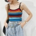 Sexy Rainbow Stripe Áo yếm ngắn Nữ mặc Hàn Quốc Slim Joker Tay áo lệch vai hàng đầu áo kiểu nữ đẹp tuổi 35 Áo ba lỗ