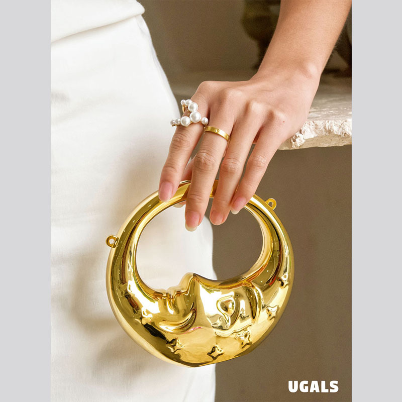 Ugals French Retro Mini Metal Acrylic Shell Moon Bag Banquet Coin Purse Hand-Held Crossbody Small Bag