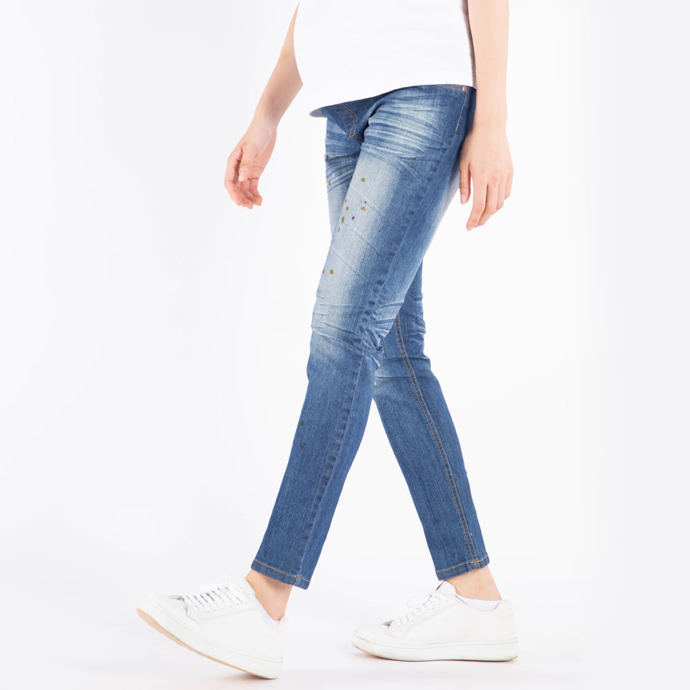 Chini personality splashdown integrated forming denim straight cylinder pants large size for pregnant women pants gestation jeans T4F52