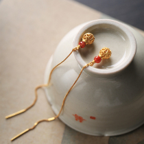 Small silversmith Chinese wind pure silver plated with ancient pharatry gold retro plinth flowing sulong ear line female earrings earrings earrings