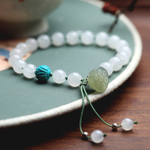 Small silversmith natural and field jade white Yulian fluffy bracelet summer high-grade sensation handmade string bead jade beads crystal handstring