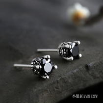 925 sterling silver earrings natural black agate Crown fashion simple personality temperament versatile men and women earrings ear jewelry