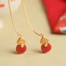 South Red Agate Pure Silver Plinth Earline Female Summer Niche Design Advanced Sensual Red Gufeng Earrings Earrings Earrings