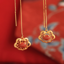 Small Silver Artisan South Red Agate Pure Silver Ruyi Wire Female Summer Flow Su Long Life Lock Ancient Wind Red Earrings Earrings Earrings Pendant