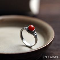 s925 sterling silver ring female natural southern red agate hand made old simple temperament retro palace living ring