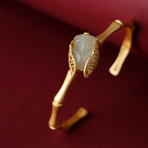 Small Silver Smith Golden Cicada Bamboo Festival Pure Silver Bracelet Womens Ancient Fagin Original Little Crowd Design Superior Sense and Tian Bi Jade Bracelet